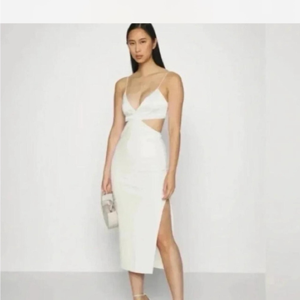 Abercrombie & Fitch White Bodycon Dress with Plunge Neckline